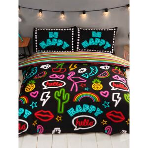 Be Happy Neon Double Duvet Cover and Pillowcase Set