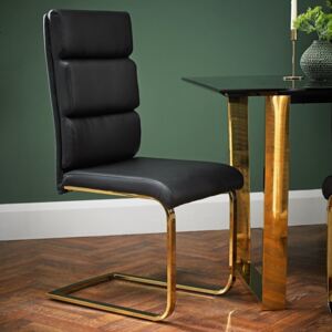 Antibes Gold Polished Legs Black Dining Chair in Pair