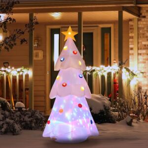 HOMCOM 1.8 m Inflatable Christmas Tree w/ Star and Multicolour Decorations LED Lighted Indoor Outdoor Home Decor for Garden Lawn Party Prop White