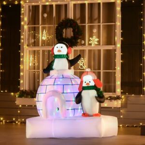 HOMCOM 1.5m Christmas Inflatable Two Penguins Wearing a Scarf with Ice House Blow Up Decor Home Indoors with Built-in LED Lights Toys in Lawn Garden