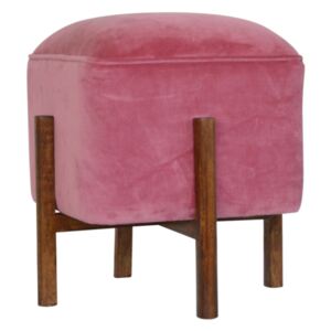 Paola Solid Wood Legs Pink Velvet Footstool
