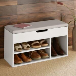Wooden Large Shoe Storage Bench in White
