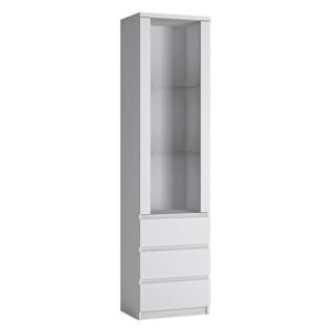 Fribo Tall Narrow 1 Door 3 Drawers White Display Cabinet