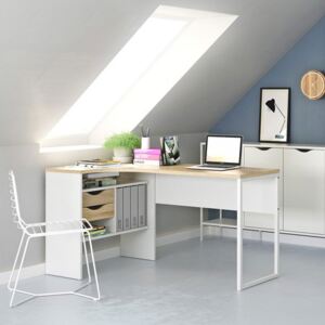 Function Plus Oak & White 2 Drawers Corner Desk
