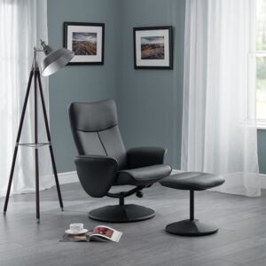 Lugano Black Faux Leather Recline Chair & Stool