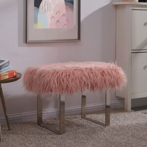 Shag Faux Pink Sheepskin Bench