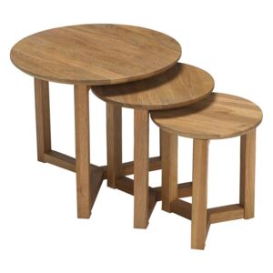 Stow Solid Oak Round Nest Of 3 Tables