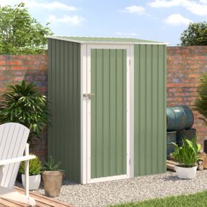Outsunny Corrugated Garden Metal Storage Shed Outdoor Equipment Tool Sloped Roof Door w/ Latch Weather-Resistant Paint, Light Green, 143x89x186cm
