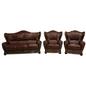 Regina Original 3+1+1 Sofa Settee Suite Genuine Italian Tabak Brown Real Leather
