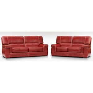 Siena Custom Made 3 + 2 Settee Sofa Suite Italian Red Real Leather