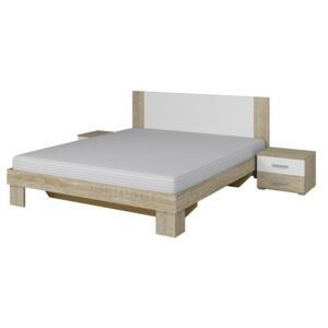 FURNITOP Bed 160 with 2 bedside tables VERA VE51 light sonoma oak / white