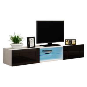 FURNITOP Floating TV Cabinet VIGO GLASS VG11B white / black gloss