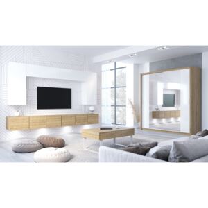 FURNITOP Living room set CALABRIA 15 + Wardrobe with mirror 200 VISTA golden oak / white