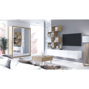FURNITOP Living room set CALABRIA 30 + Wardrobe with mirror 150 VISTA golden oak / white