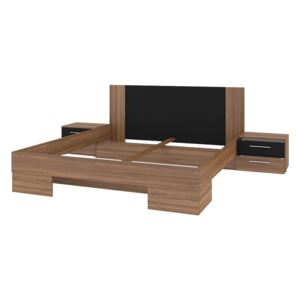 FURNITOP Bed 140 with 2 bedside tables VERA VE80 red walnut / black