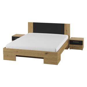 FURNITOP Bed 140 with 2 bedside tables VERA VE80 artisan oak / black