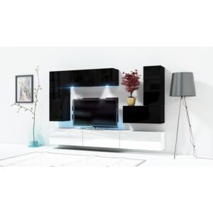FURNITOP Wall Unit ONLY 3 black / white gloss