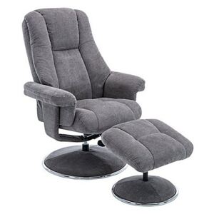 Troyes Fabric High-Back 360 Swivel Chair and Footstool - Grey