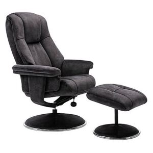 Troyes Fabric High-Back 360 Swivel Chair and Footstool - Black