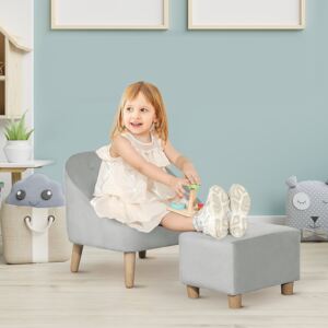 HOMCOM Toddler Chair, 2pcs Kids Sofa Set, Sofa & Ottoman for Bedroom, Playroom, Boys and Girls, 3-5 years old, Grey