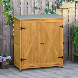 Outsunny Garden Shed Wooden Garden Storage Shed Fir Tool Cabinet Organiser with Shelves Double Door, 110L x 55W x117Hcm, Natural