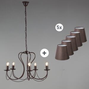Classic chandelier rust brown with shades of brown - Como 5