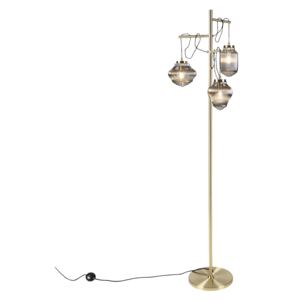 Art Deco floor lamp brass with smoke glass 3-light - Bolsena
