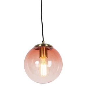 Art Deco Pendant Lamp Brass with 20cm Dark Pink Shade - Pallon