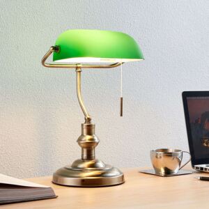 Table lamp old brass green with pull switch - Banker