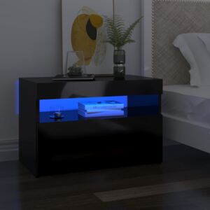 VidaXL Bedside Cabinet & LED Lights High Gloss Black 60x35x40 cm