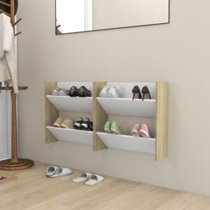 VidaXL Wall Shoe Cabinets 2 pcs White&Sonoma Oak 60x18x60 cm Chipboard
