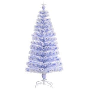 HOMCOM Artificial Fibre Optic Christmas Tree Seasonal Decoration w/ 20 LED Lights Pre-Lit Easy Store White Blue 5FT