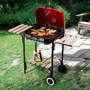 Outsunny Charcoal Steel Grill Portable BBQ Camping Picnic Garden Party w/ Wheels Red