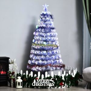 HOMCOM Artificial Fibre Optic Christmas Tree w/ 26 LED Lights Pre-Lit White Blue 6FT