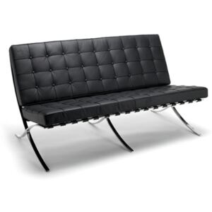 Mies van Der Rohe Barcelona Style Black Leather 3 Seater Sofa