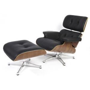 Eames Style Contemporary Leather Lounge Chair & Ottoman Stool Rosewood w/ Black Base