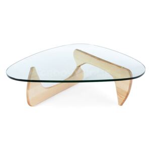 Isamu Noguchi Style Modern Coffee Table with Glass Top Natural