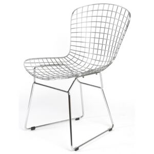Harry Bertoia Style Steel Wire Chair with Leather Cushion White