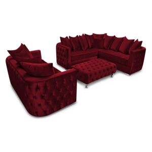 Verola Sofa Set 3 Seater Sofa with Corner and Footstool in Velour Velvet Fabric