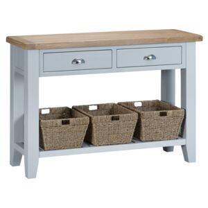 Suffolk Grey Painted Oak Large Console Table with Wicker Baskets