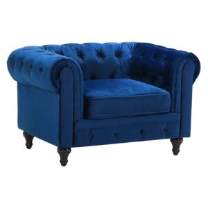 Chesterfield Armchair Blue Velvet Fabric Upholstery Dark Wood Legs Contemporary Beliani
