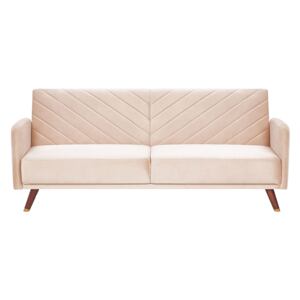 Sofa Bed Beige Velvet Fabric Retro Living Room 3 Seater Wooden Legs Track Arms Beliani