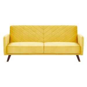 Sofa Bed Yellow Velvet Fabric Retro Living Room 3 Seater Wooden Legs Track Arms Beliani