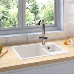 VidaXL Kitchen Sink with Overflow Hole Double Basins White Granite