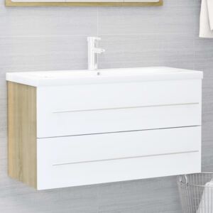 VidaXL Sink Cabinet White and Sonoma Oak 90x38.5x48 cm Chipboard