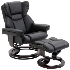 HOMCOM PU Leather Padded Manual Reclining Armchair with Footstool Black