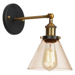 Industrial Glass & Brass Cone Wall Sconce Light, Amber Colour: Amb