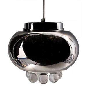 Glass Drum Chandelier Pendant Light with Teardrop Crystals, Grey Colou