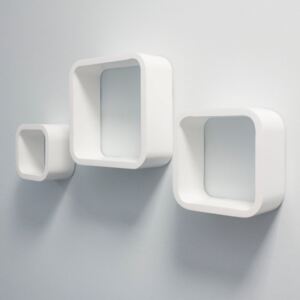 Aya Set of 3 Cube Floating Wall Shelves, White Colour: White