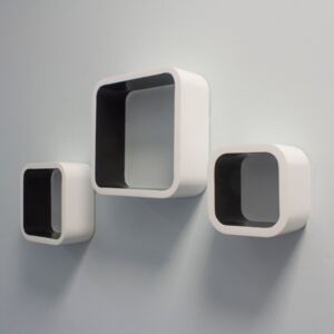 Aya Set of 3 Cube Floating Wall Shelves, White/Black Colour: White/Bla